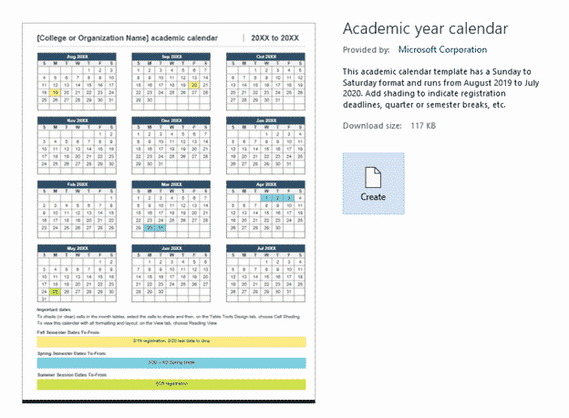 2020/2021 Academic calendar in Microsoft Word