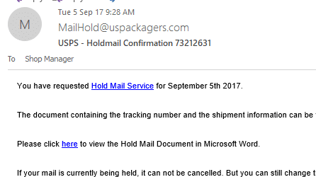 A USPS fake mail alert and example of phishing to guard against