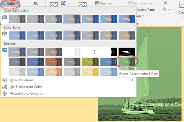 Change a picture to a custom color in Office