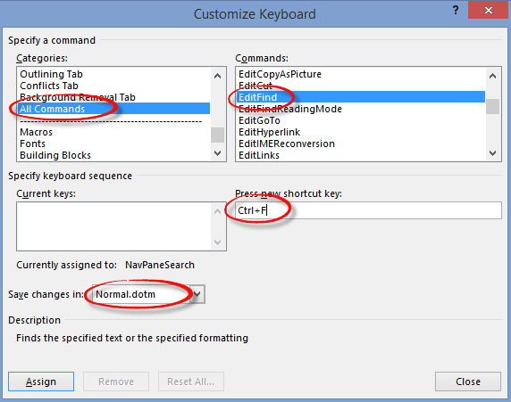 Four Word shortcuts to the Advanced Find dialog