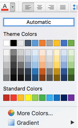 Color selection in Office for Mac, complete