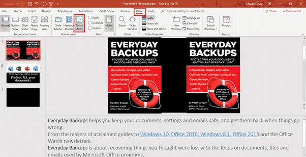 PowerPoint Notes Master for more handout control with slides
