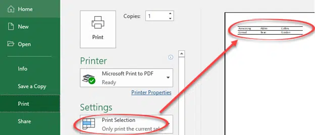 Print selection, sheets or tables in Excel