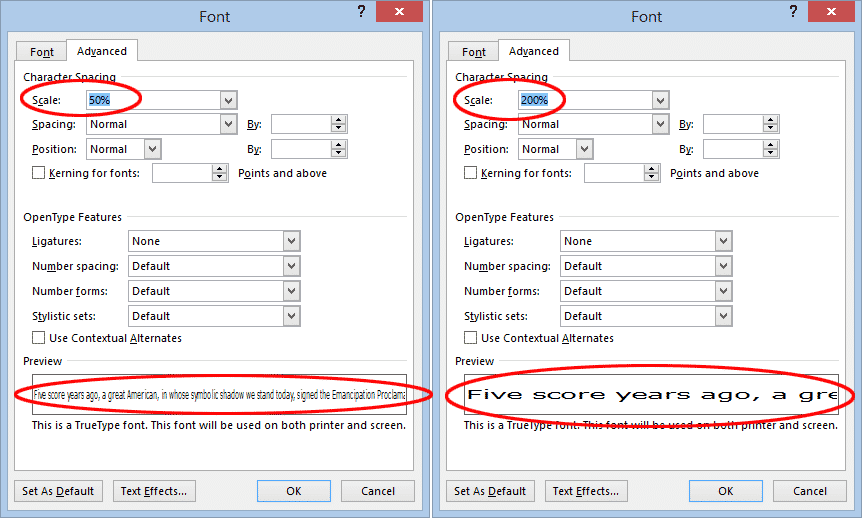 Scale text, larger or smaller, in Microsoft Word 