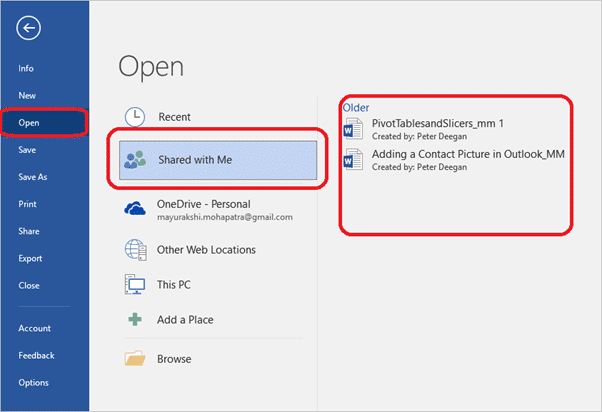 Shared with Me, new feature in Office 2016 Windows / Mac and more