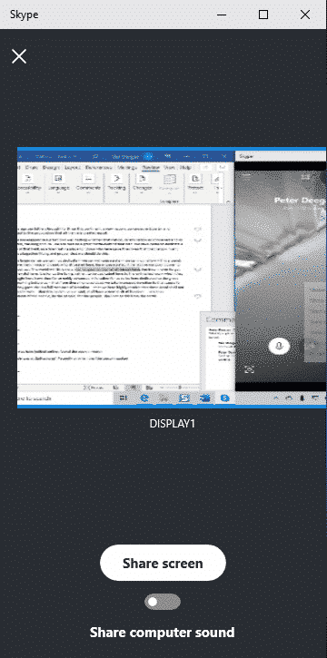Skype sharing screen during a call