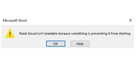 Unhelpful Office error message for Read Aloud