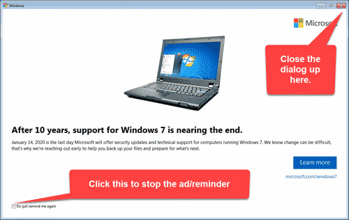 Windows 7 users - how to stop Microsoft's ads (sorry - reminders)