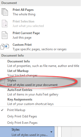 Word: get a list of styles in a document