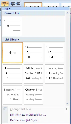 Word multi-level Numbering