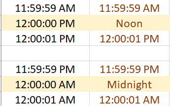 Showing 12 o'clock as 'noon' or 'midnight' in Excel - Office Watch