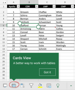 Excel Table Cards for smartphones