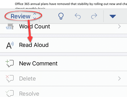 Read Aloud a doc in Word for iPhone or iPad