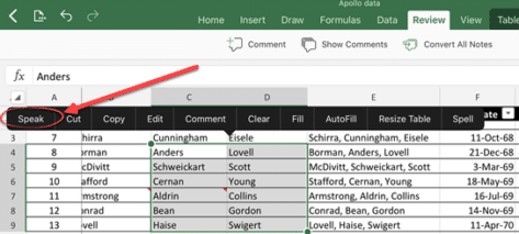 Excel Mobile Read Aloud In Iphone And Ipad Office Watch