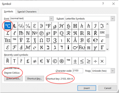 degree symbol in excel mac