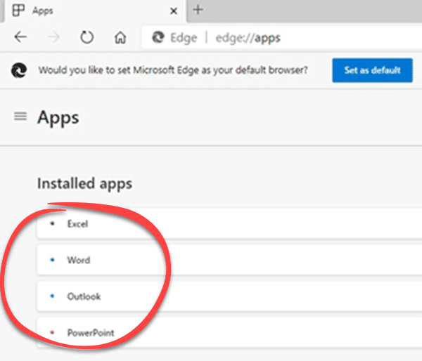 Office apps forced into Edge browser