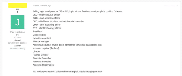 Microsoft 365 executive logins sold on the dark web