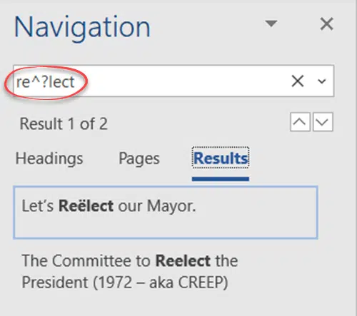 Two ways to find accented letters in Word
