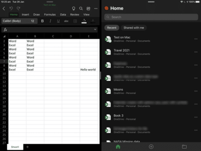 Spilt view arrives for Excel on the iPad