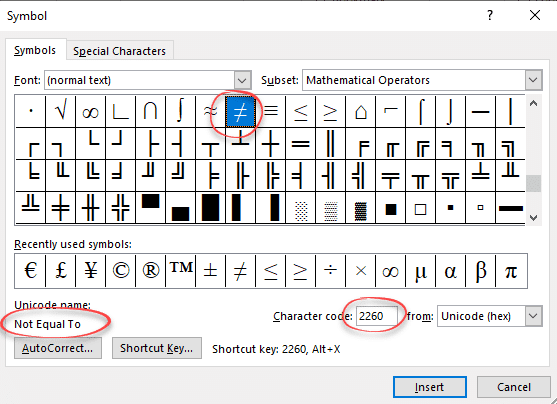 does not equal sign ascii