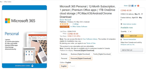 Great deal on Microsoft 365 in Canada