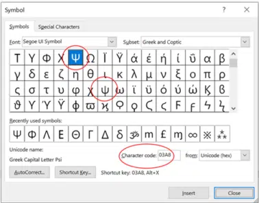 Psi upper Ψ or lower ψ symbols in Word and Office - Office Watch