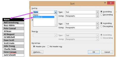 Sort by hidden column in Word