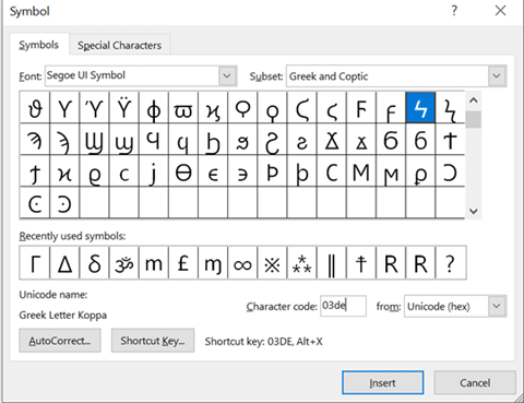 How to Koppa upper case Ϟ, or case symbols in Word or Office - Office Watch