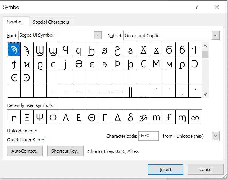 Sampi Ϡ symbol in Word and Office - Office Watch