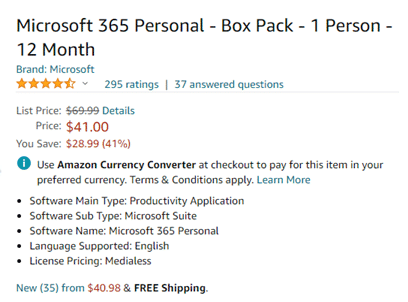 Latest Amazon deal on Microsoft 365 Personal