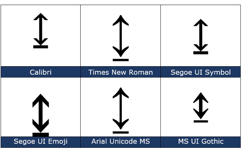 Up Down Arrow with Base ↨ symbol in Word, Excel, PowerPoint and Outlook