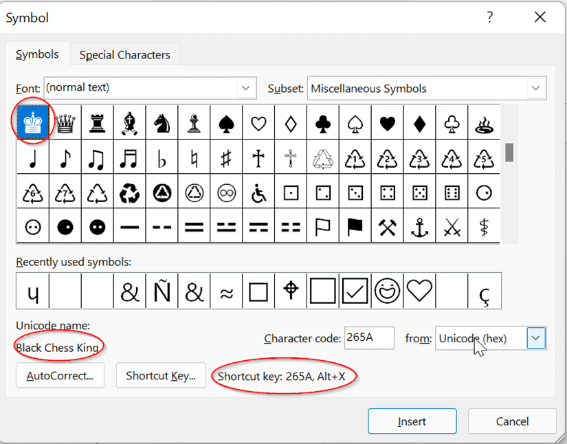 How to insert chess symbols in Excel