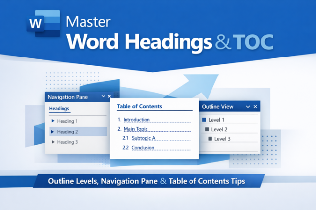 How Headings and Outline Levels appear in parts of Word