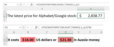 Excel trick uses a single cell to get the latest stock or exchange rate
