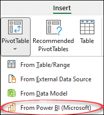 Make a PivotTable direct from PowerBI data