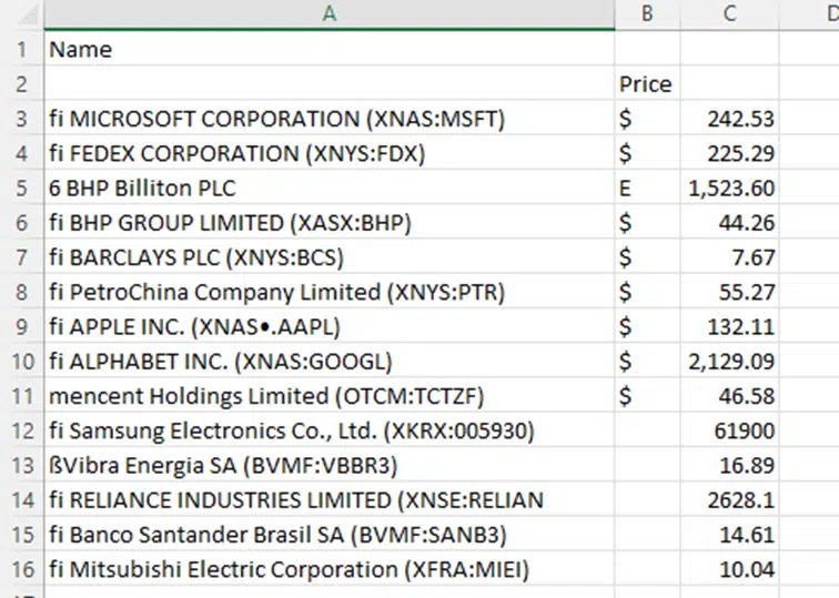 Excel’s data from picture!