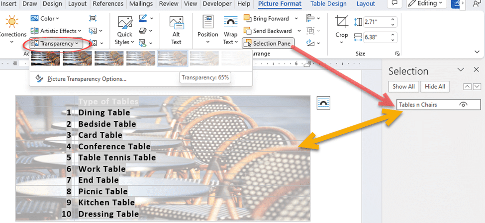 The trick to add background image to Word table