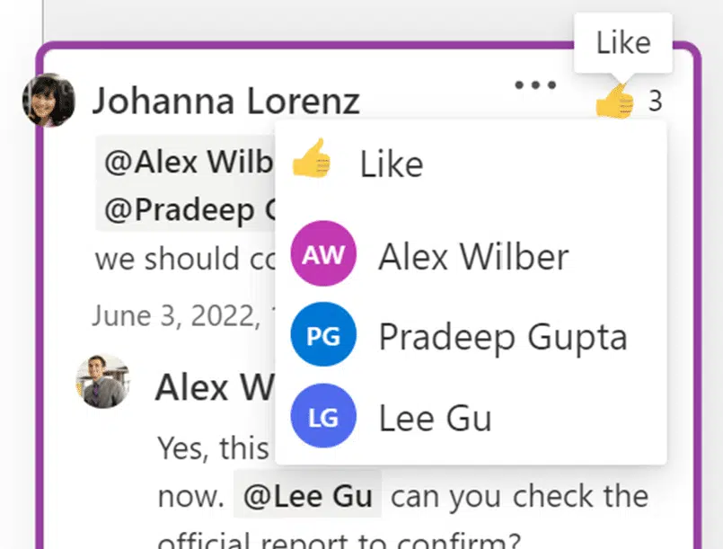 Like👍button now in Word Comments