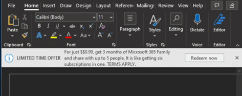 Microsoft 365 ads appearing in Office 2021