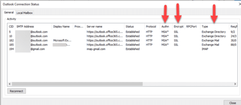 Discover the mailbox connection details in Outlook
