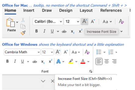 Why keyboard shortcuts are harder on Office for Mac