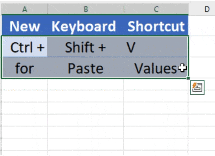 New Paste Values keyboard shortcut for Excel
