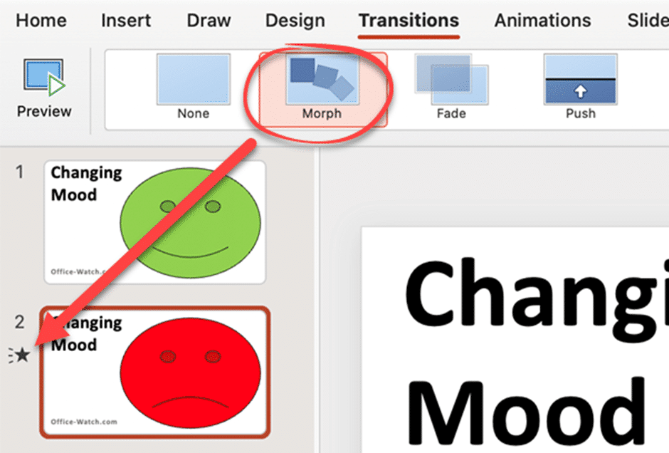 Selective morph transitions in PowerPoint