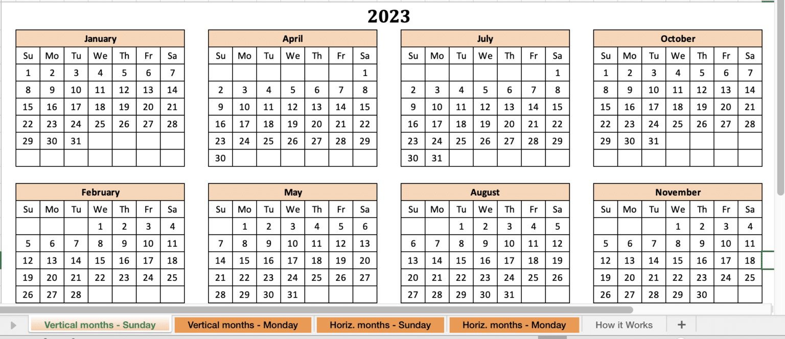 Excel Calendar Creator: Flexible Sunday and Monday Start of Weeks with ...