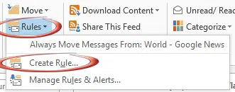 Get alerts from Outlook RSS feeds
