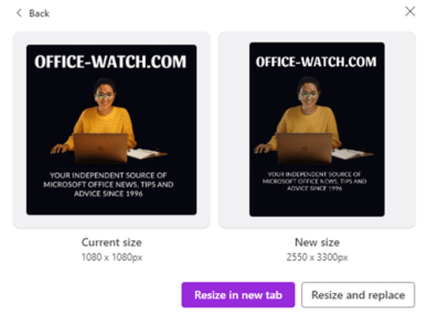 Resizing for Office documents in Designer