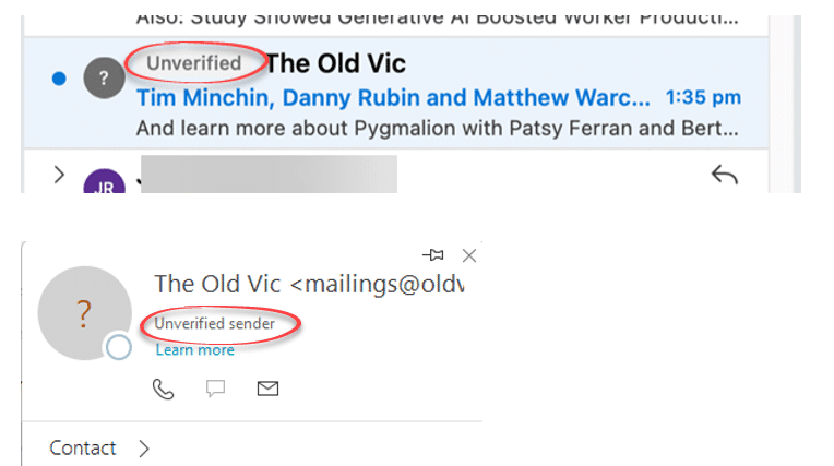 What does ‘Unverified’ mean in Outlook?