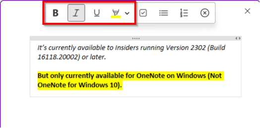 Better Quick Note toolbars in OneNote