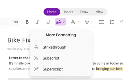 OneNote for iPad gets superscript and subscript