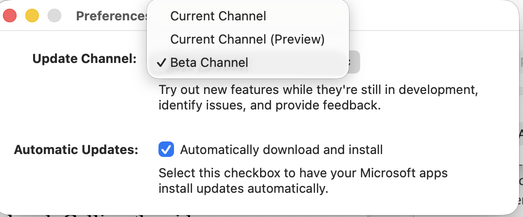 Microsoft 365 update channel set to Beta Channel for Office Insider program. : Office-Watch.com